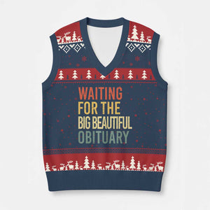 Waiting For Big Beautiful Obituary V-Neck Knit Sweater Vest TS10 Navy Red Print Your Wear