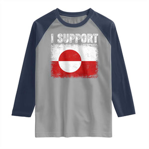 I Support Greenland Raglan Shirt Grunge Flag TS10 Sport Gray Navy Print Your Wear