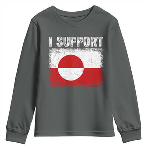 I Support Greenland Youth Sweatshirt Grunge Flag TS10 Dark Heather Print Your Wear