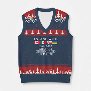 I Stand With Canada Mexico Greenland Ukraine V-Neck Knit Sweater Vest Solidarity Flags Political Statement TS10 Navy Red Print Your Wear