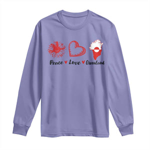 Peace Love Greenland Long Sleeve Shirt Sunflower Flag Stand With Greenland TS10 Violet Print Your Wear