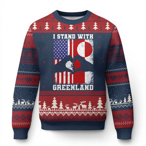 I Stand With Greenland Ugly Christmas Sweater Greenlander US Flag Greenland American Usa America TS10 Navy Red Print Your Wear
