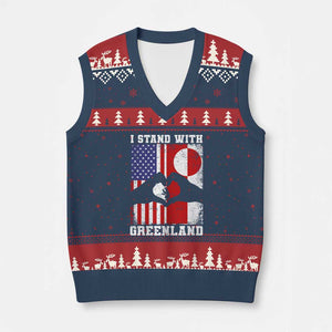 I Stand With Greenland V-Neck Knit Sweater Vest Greenlander US Flag Greenland American Usa America TS10 Navy Red Print Your Wear