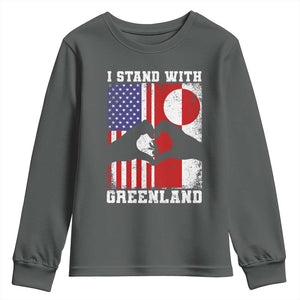 I Stand With Greenland Youth Sweatshirt Greenlander US Flag Greenland American Usa America TS10 Dark Heather Print Your Wear
