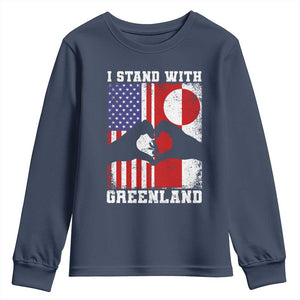 I Stand With Greenland Youth Sweatshirt Greenlander US Flag Greenland American Usa America TS10 Navy Print Your Wear