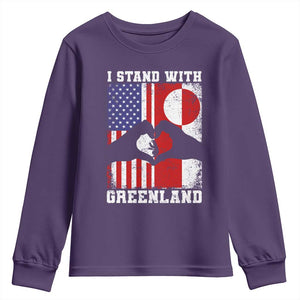 I Stand With Greenland Youth Sweatshirt Greenlander US Flag Greenland American Usa America TS10 Purple Print Your Wear