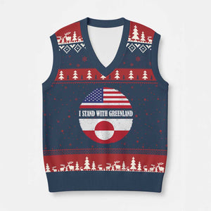 I Stand With Greenland V-Neck Knit Sweater Vest Political Protest Greenlander American Flag TS10 Navy Red Print Your Wear