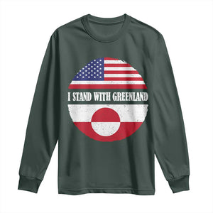 I Stand With Greenland Long Sleeve Shirt Political Protest Greenlander American Flag TS10 Dark Forest Green Print Your Wear