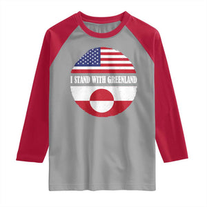 I Stand With Greenland Raglan Shirt Political Protest Greenlander American Flag TS10 Sport Gray Red Print Your Wear