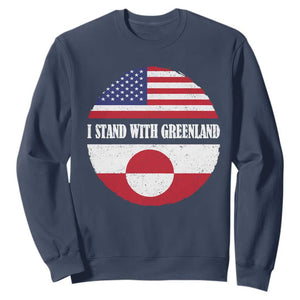 I Stand With Greenland Sweatshirt Political Protest Greenlander American Flag TS10 Navy Print Your Wear