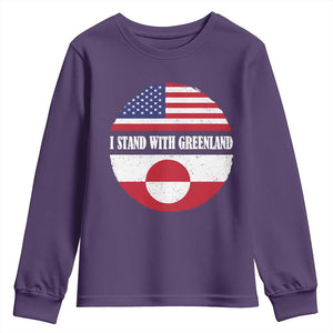 I Stand With Greenland Youth Sweatshirt Political Protest Greenlander American Flag TS10 Purple Print Your Wear