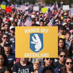 Hands Off Greenland Protest Sign Polar Bear Vintage Political Protest TS10 Horizontal 18" × 24" Yellow Print Your Wear