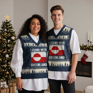 I Stand With Greenland V-Neck Knit Sweater Vest Grunge Flag TS10 Navy Beige Print Your Wear