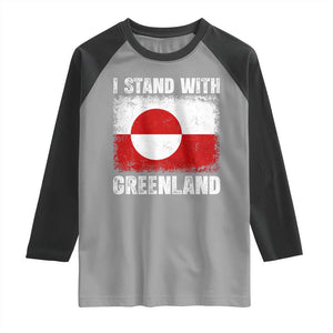 I Stand With Greenland Raglan Shirt Grunge Flag TS10 Sport Gray Black Print Your Wear