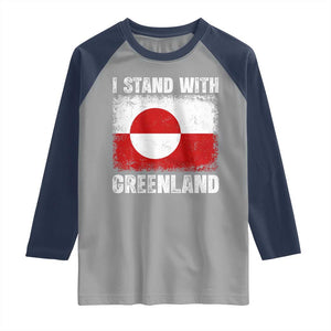 I Stand With Greenland Raglan Shirt Grunge Flag TS10 Sport Gray Navy Print Your Wear