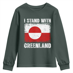 I Stand With Greenland Youth Sweatshirt Grunge Flag TS10 Dark Forest Green Print Your Wear