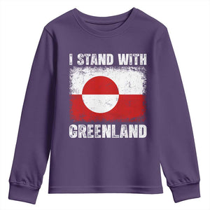 I Stand With Greenland Youth Sweatshirt Grunge Flag TS10 Purple Print Your Wear