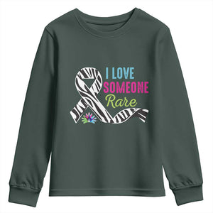 Rare Disease Awereness Youth Sweatshirt I Love Someone Rare Zebra Ribbon TS10 Dark Forest Green Print Your Wear