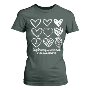 CHD Heart Disease Awareness T Shirt For Women In February We Wear Red TS10 Dark Forest Green Print Your Wear
