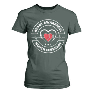 CHD Heart Disease Awareness T Shirt For Women American Heart Health Month February TS10 Dark Forest Green Print Your Wear