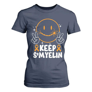 Multiple Sclerosis Awareness T Shirt For Women Keep Smyelin Orange Ribbon MS Support TS10 Navy Print Your Wear