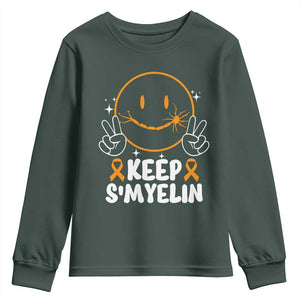 Multiple Sclerosis Awareness Youth Sweatshirt Keep Smyelin Orange Ribbon MS Support TS10 Dark Forest Green Print Your Wear