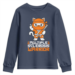 Multiple Sclerosis Warrior Youth Sweatshirt Orange Ribbon MS Ninja TS10 Navy Print Your Wear