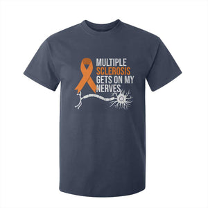 Multiple Sclerosis Awareness T Shirt For Kid Orange Ribbon MS Gets On My Nerves TS10 Navy Print Your Wear