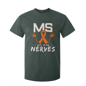 MS Gets On My Nerves Multiple Sclerosis Awareness T Shirt For Kid Orange Ribbon TS10 Dark Forest Green Print Your Wear
