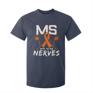 MS Gets On My Nerves Multiple Sclerosis Awareness T Shirt For Kid Orange Ribbon TS10 Navy Print Your Wear