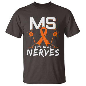 MS Gets On My Nerves Multiple Sclerosis Awareness T Shirt Orange Ribbon TS10 Dark Chocolate Print Your Wear