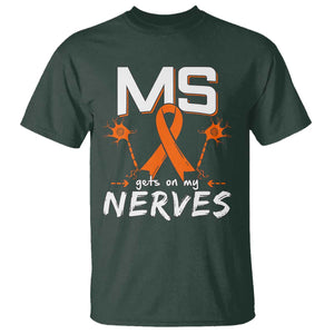 MS Gets On My Nerves Multiple Sclerosis Awareness T Shirt Orange Ribbon TS10 Dark Forest Green Print Your Wear