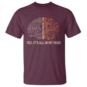 Multiple Sclerosis Awareness T Shirt Orange Ribbon Yes It's All In My Head TS10 Maroon Print Your Wear