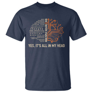 Multiple Sclerosis Awareness T Shirt Orange Ribbon Yes It's All In My Head TS10 Navy Print Your Wear