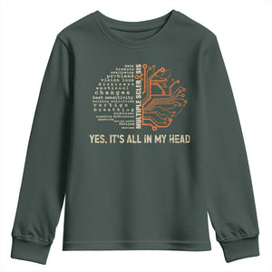 Multiple Sclerosis Awareness Youth Sweatshirt Orange Ribbon Yes It's All In My Head TS10 Dark Forest Green Print Your Wear