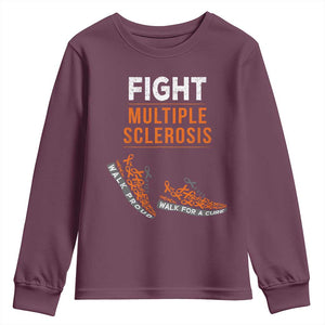 Fight MS Youth Sweatshirt Orange Ribbon Multiple Sclerosis Awareness TS10 Maroon Print Your Wear