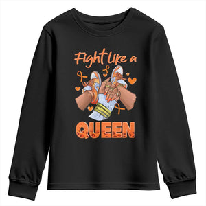 Multiple Sclerosis Awareness Youth Sweatshirt Orange Ribbon Fight MS Like A Queen TS10 Black Print Your Wear