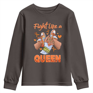 Multiple Sclerosis Awareness Youth Sweatshirt Orange Ribbon Fight MS Like A Queen TS10 Dark Chocolate Print Your Wear