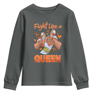Multiple Sclerosis Awareness Youth Sweatshirt Orange Ribbon Fight MS Like A Queen TS10 Dark Heather Print Your Wear