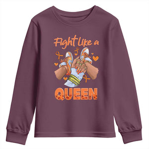 Multiple Sclerosis Awareness Youth Sweatshirt Orange Ribbon Fight MS Like A Queen TS10 Maroon Print Your Wear