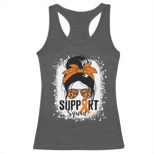 Multiple Sclerosis Awareness Racerback Tank Top Orange Ribbon Support Squad Messy Bun TS10 Dark Heather Print Your Wear