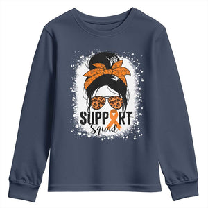 Multiple Sclerosis Awareness Youth Sweatshirt Orange Ribbon Support Squad Messy Bun TS10 Navy Print Your Wear