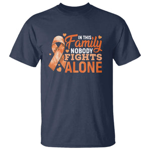 Multiple Sclerosis Awareness T Shirt Orange Ribbon In This Family Nobody Fights Alone TS10 Navy Print Your Wear