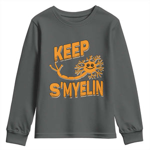 Multiple Sclerosis Awareness Youth Sweatshirt Orange Ribbon Keep S'Myelin MS Warrior TS10 Dark Heather Print Your Wear