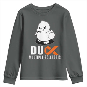 Duck Multiple Sclerosis Awareness Youth Sweatshirt Orange Ribbon MS Support Squad TS10 Dark Heather Print Your Wear
