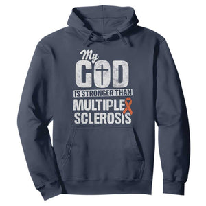 God Stronger Multiple Sclerosis Awareness Hoodie Orange Ribbon MS Support Squad TS10 Navy Print Your Wear
