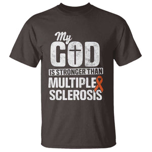 God Stronger Multiple Sclerosis Awareness T Shirt Orange Ribbon MS Support Squad TS10 Dark Chocolate Print Your Wear