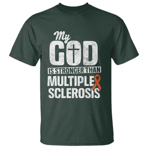 God Stronger Multiple Sclerosis Awareness T Shirt Orange Ribbon MS Support Squad TS10 Dark Forest Green Print Your Wear