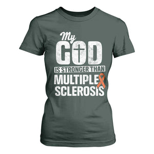 God Stronger Multiple Sclerosis Awareness T Shirt For Women Orange Ribbon MS Support Squad TS10 Dark Forest Green Print Your Wear