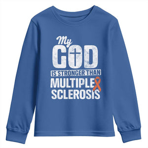 God Stronger Multiple Sclerosis Awareness Youth Sweatshirt Orange Ribbon MS Support Squad TS10 Royal Blue Print Your Wear